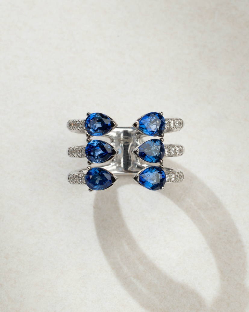 Blue Fire 18K White Gold Ring with Blue Sapphires and Diamonds