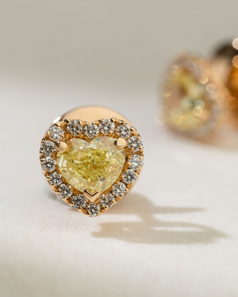 18K Rose Gold Earrings with Fancy Yellow Heart Shaped Diamonds