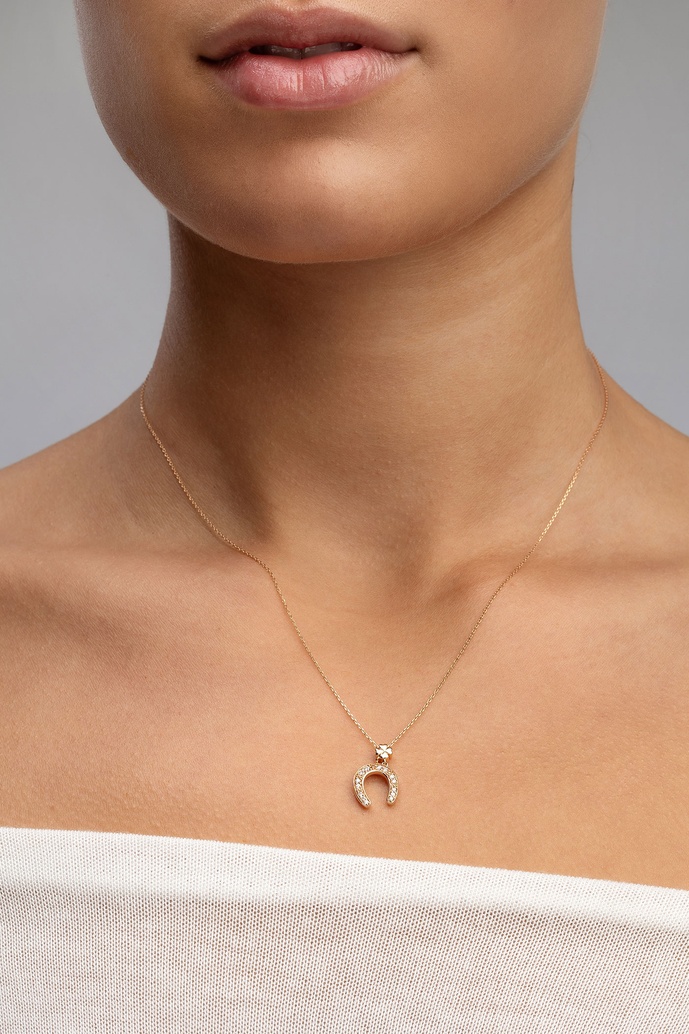 18K Rose Gold Horseshoe Necklace with Diamonds