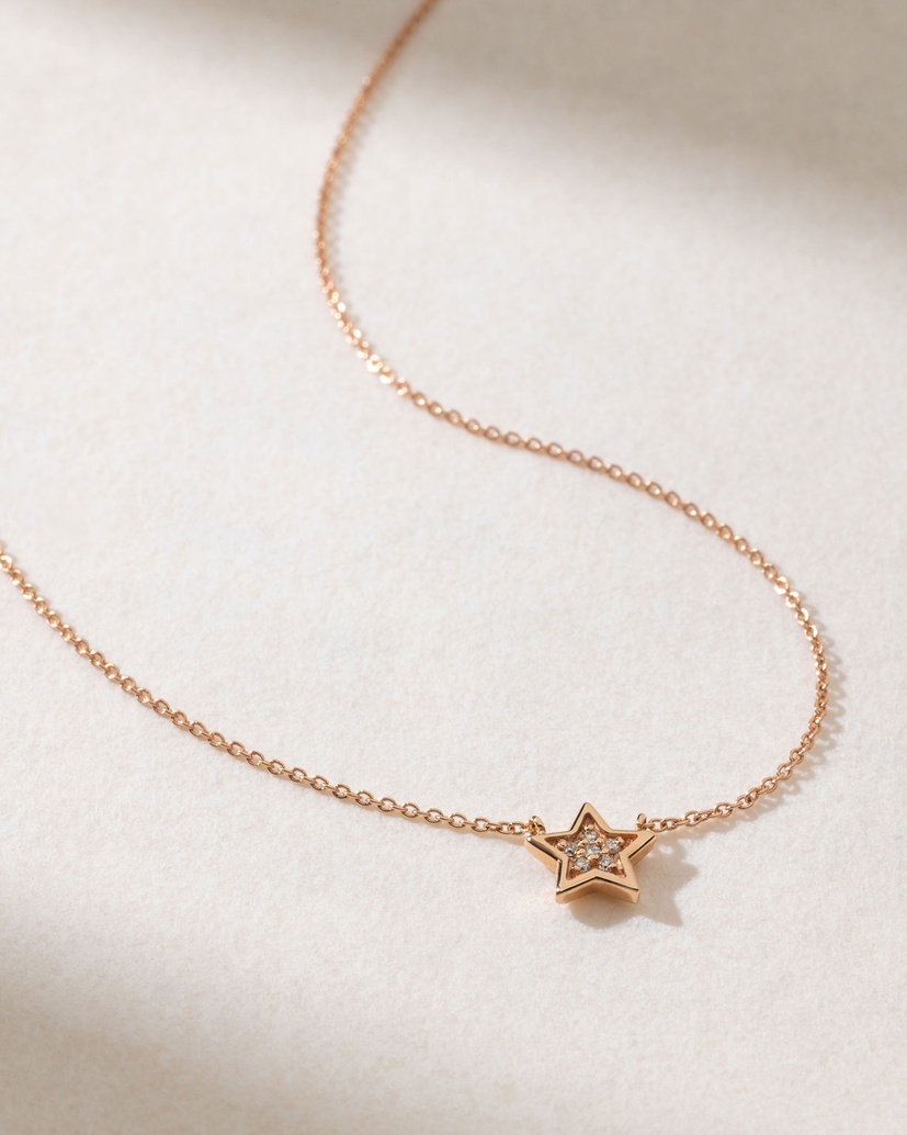 18K Rose Gold Lucky Star Necklace with Diamonds