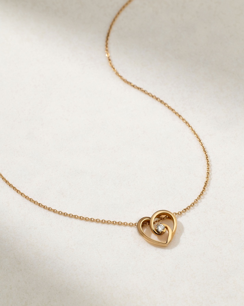 18K Rose Gold Heart Swirl Necklace with a Diamond