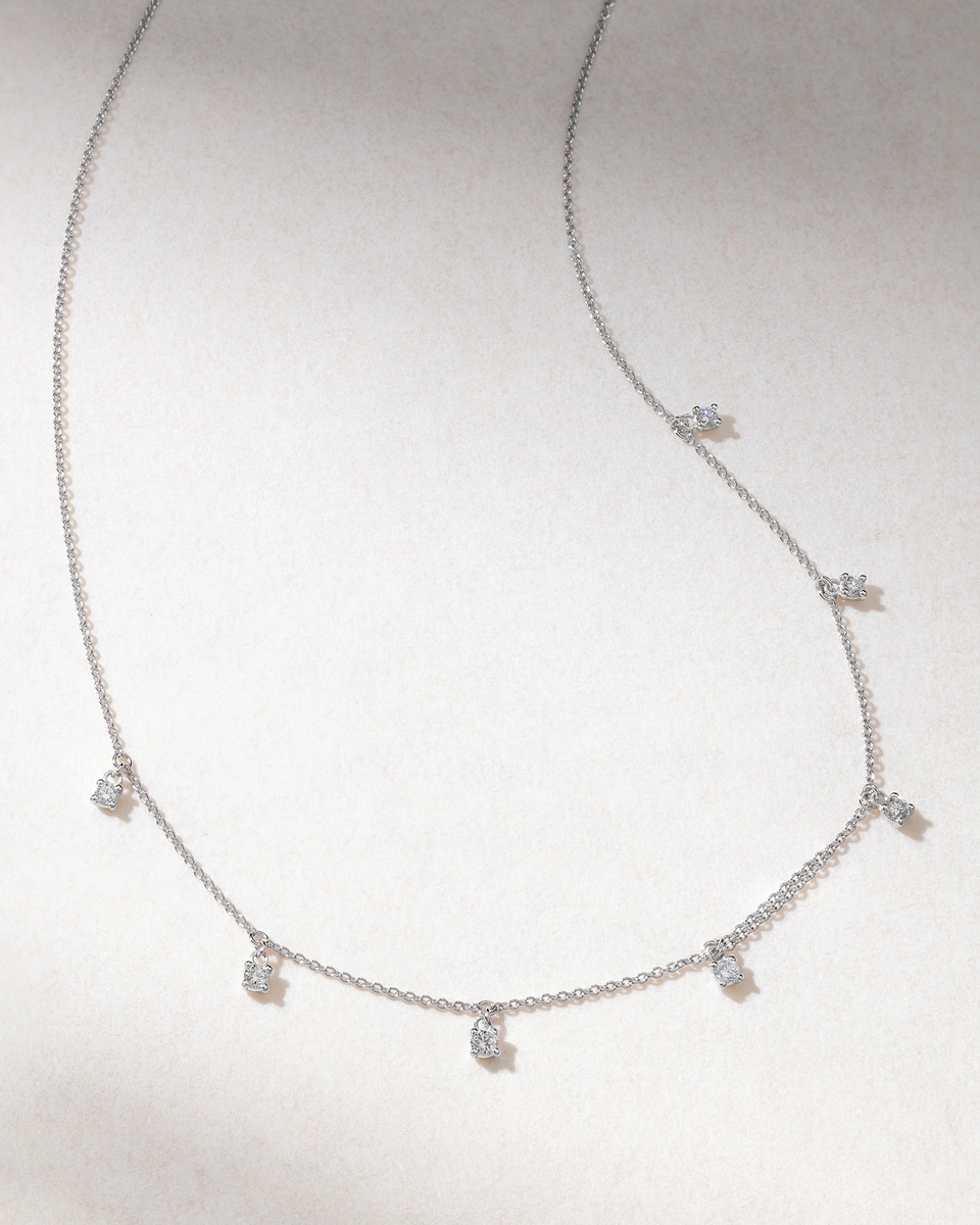 Κολιέ Λευκόχρυσο Κ18 με Λεπτή Αλυσίδα και Μπριγιάν Διαμάντια