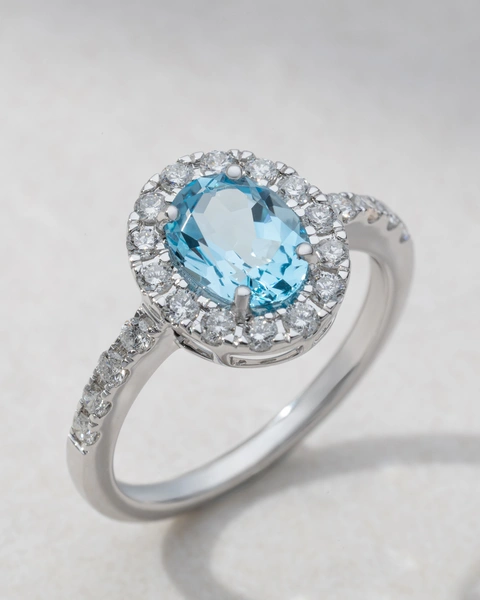 Ring in 18K White Gold with Brilliant-Cut Diamonds and Sky Blue Topaz