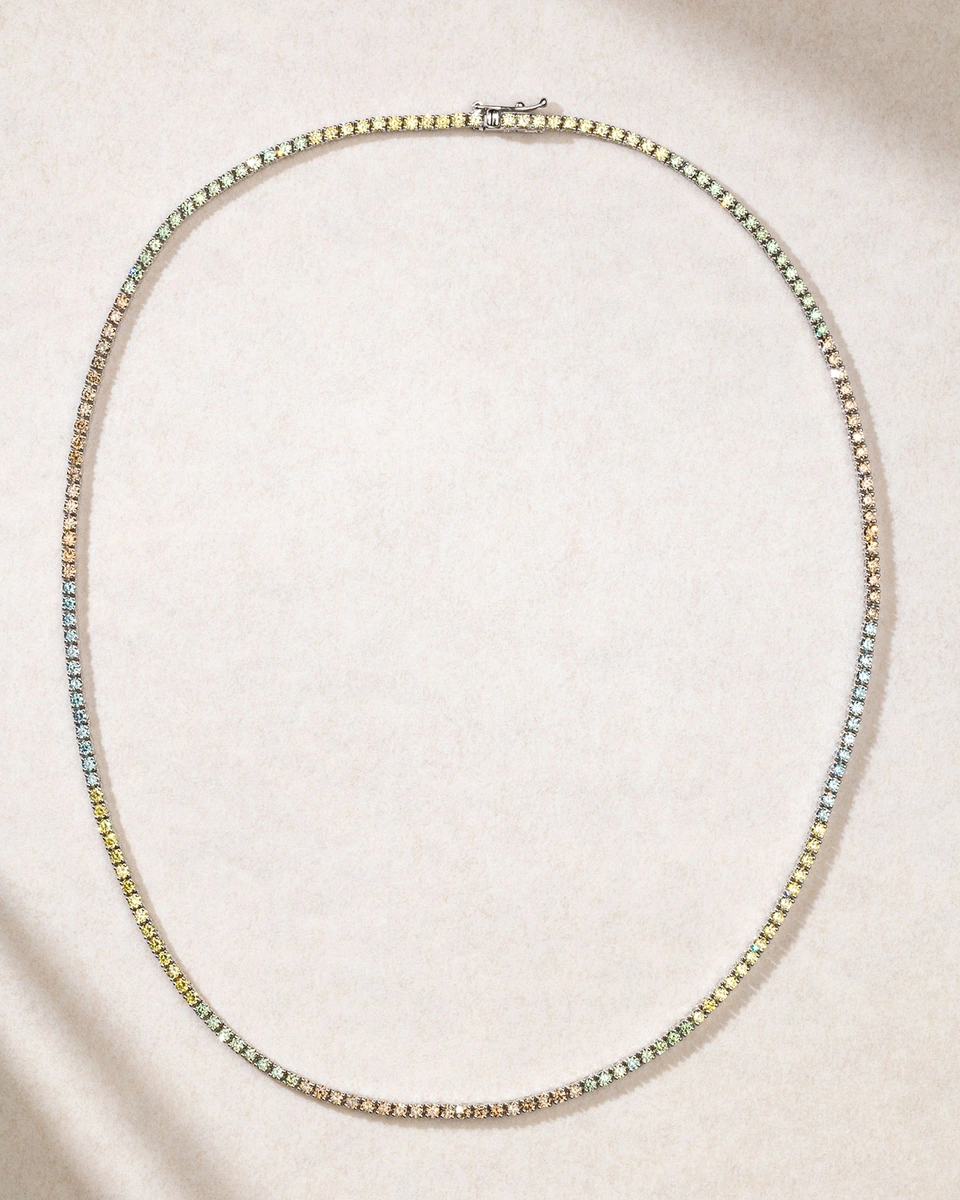 Colorful Diamond Tennis Necklace in 18K White Gold