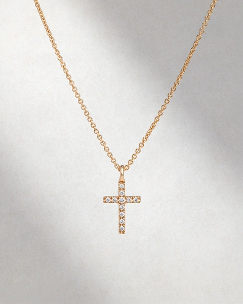 Σταυρός με αλυσίδα από 18Κ Ροζ Χρυσό με Brilliant-Cut διαμάντια
