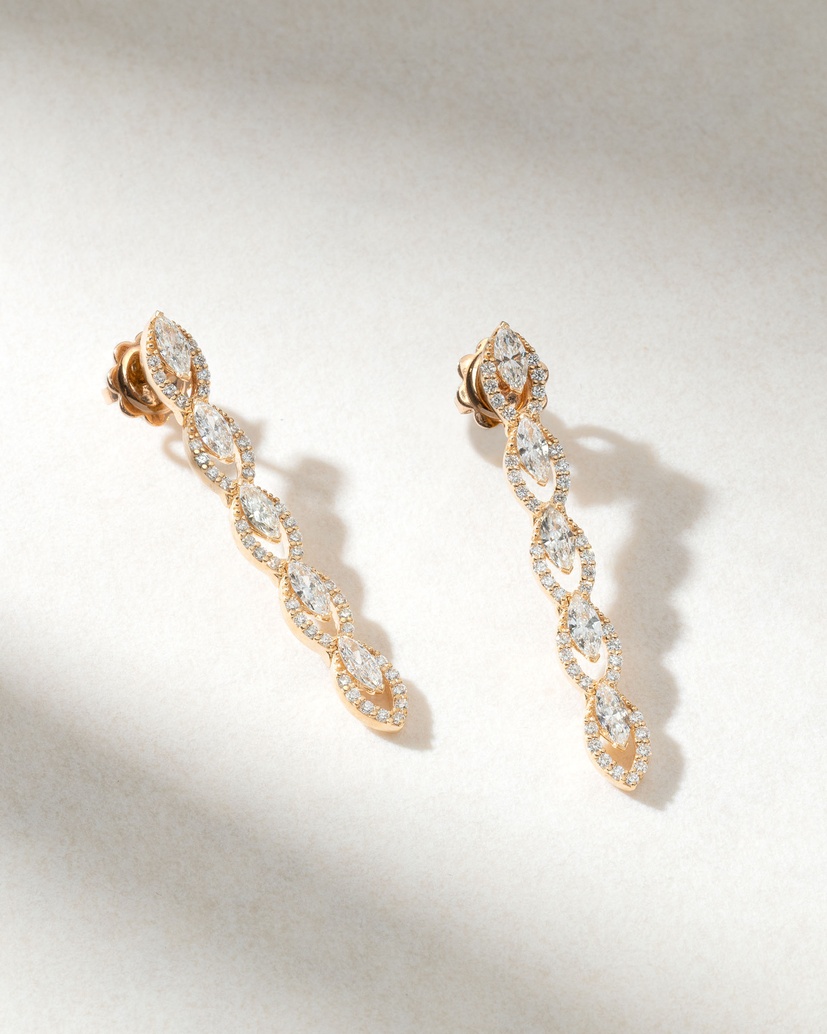 18K Rose Gold Earrings with Marquise and White Diamonds