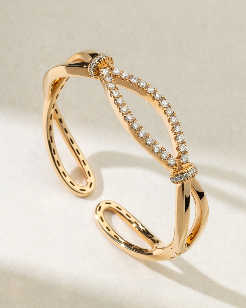 18K Rose Gold Wavy Cuff Bracelet with Diamonds