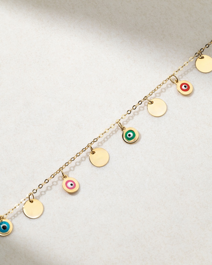 Κ18 Yellow Gold Necklace With Talisman Eyes