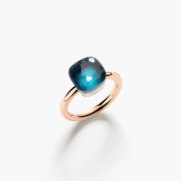Nudo ring in 18k rose and white gold with london blue topaz