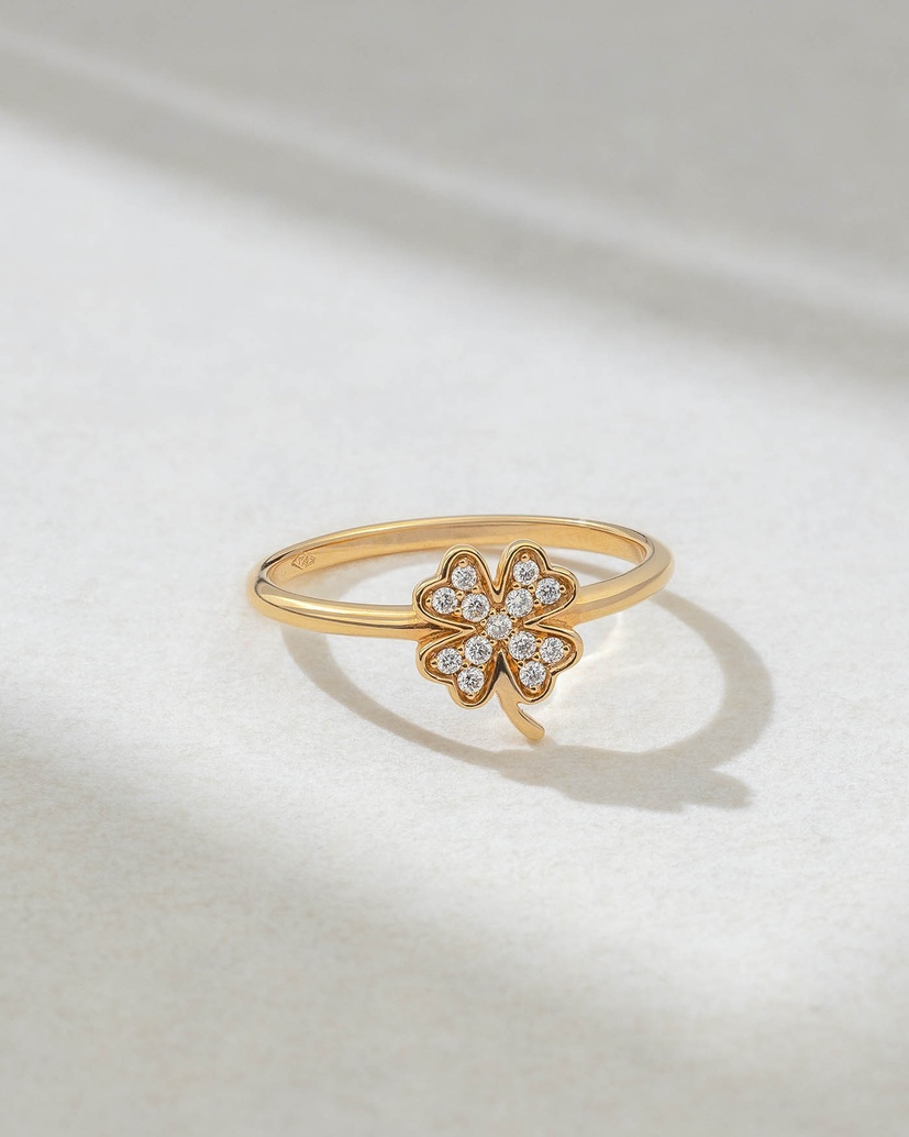 Four Leaf Clover 18K Rose Gold Ring with Diamonds