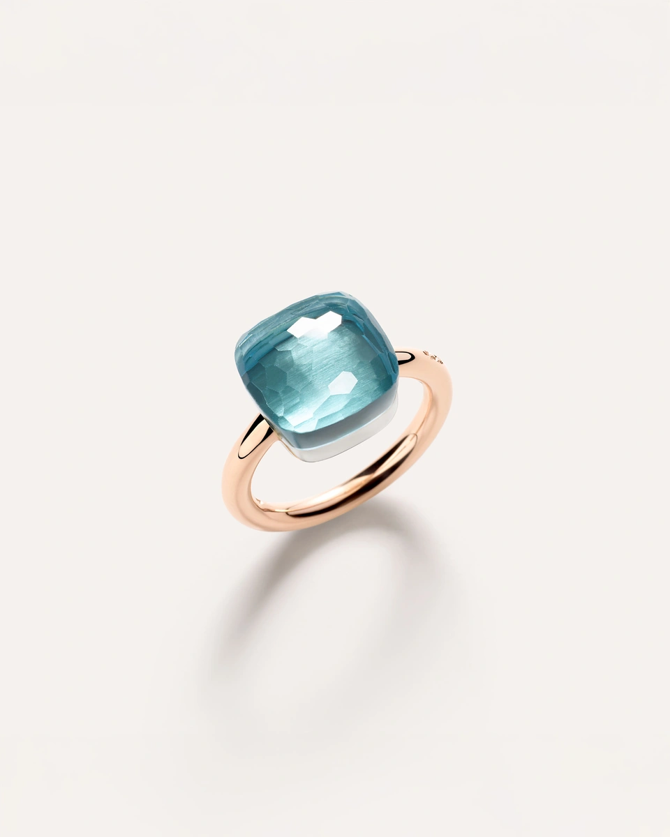 Nudo Maxi ring in 18k rose and white gold with sky blue topaz