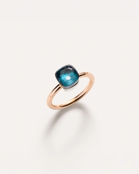 Petit Nudo ring in 18k rose and white gold with london blue topaz