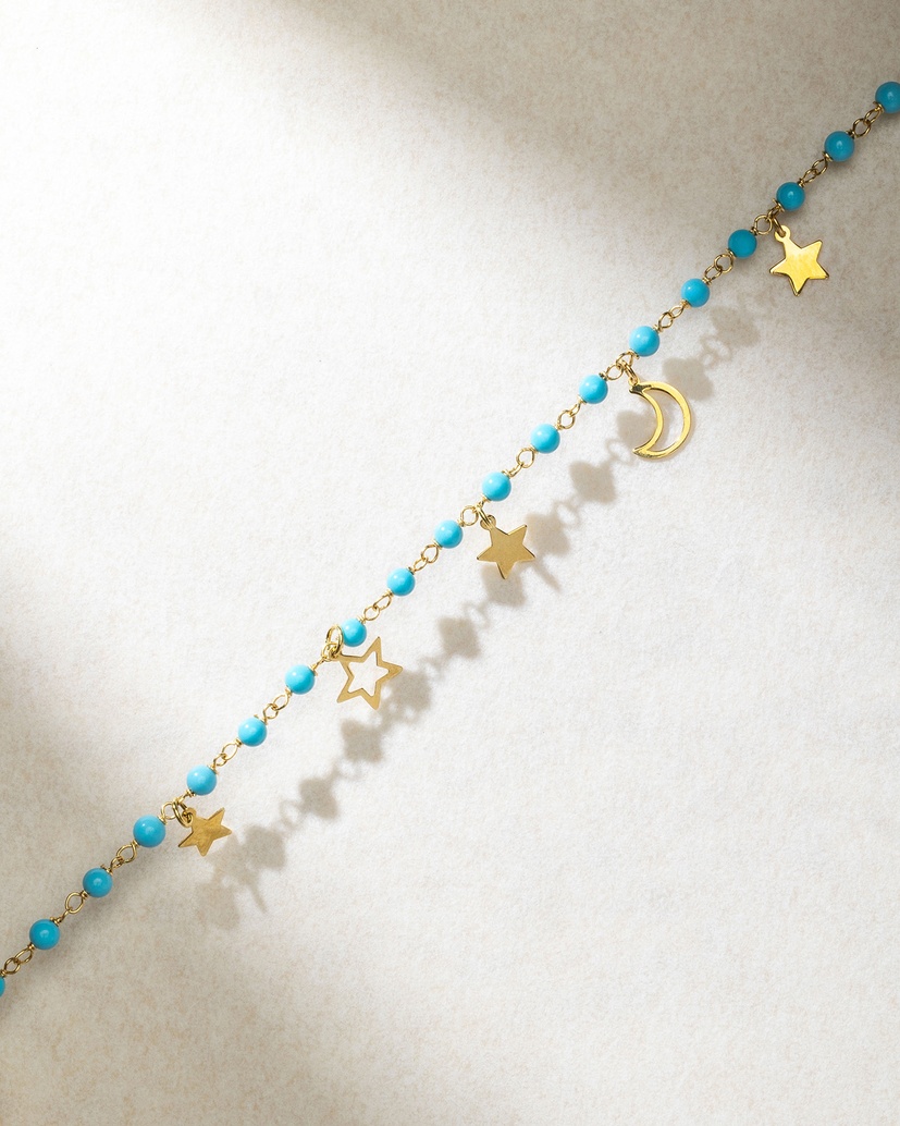 Night-sky 18K Yellow Gold Bracelet With Turquoise Beads