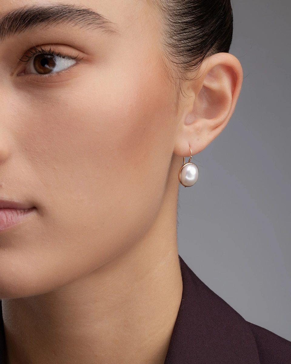 18K Rose Gold Earrings with  Oval Pearls