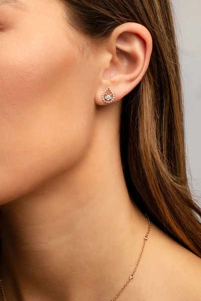 18K Rose Gold Earrings with Pear Shaped Outline and Diamonds