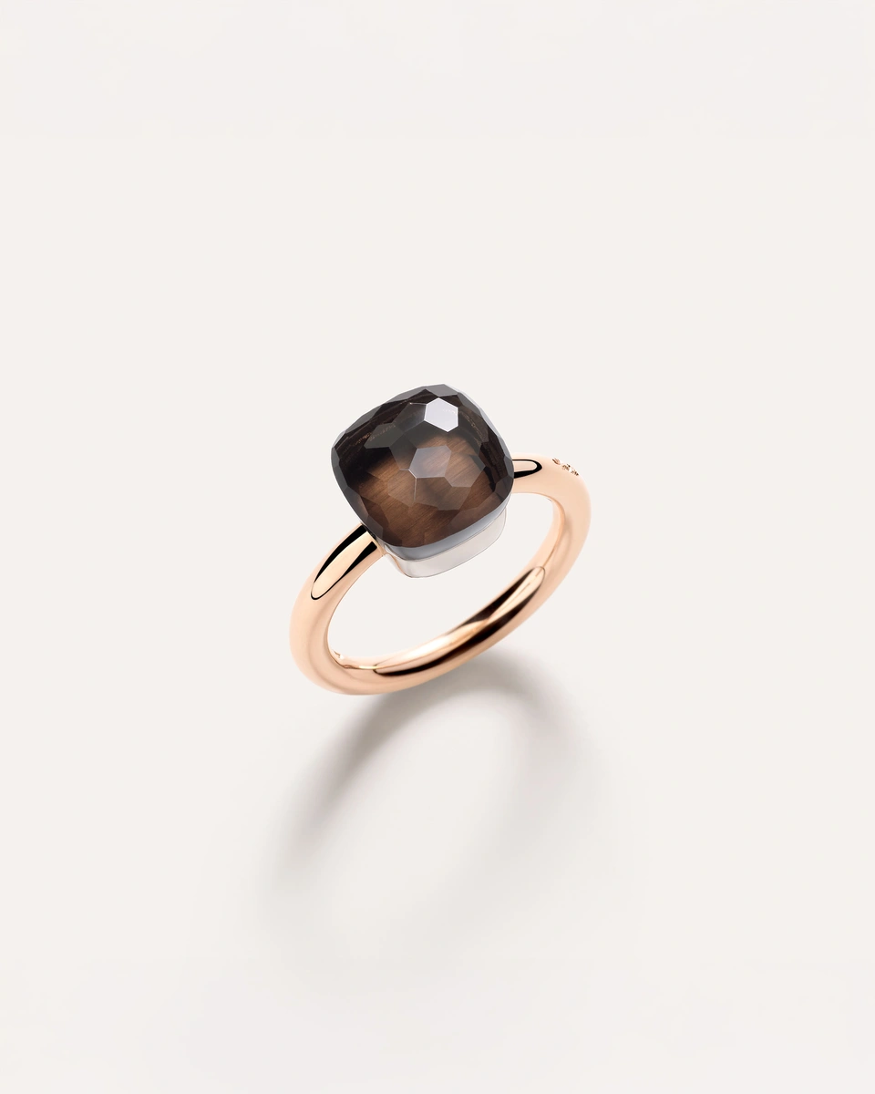 Nudo Ring in 18k Rose and white gold with smoky quartz