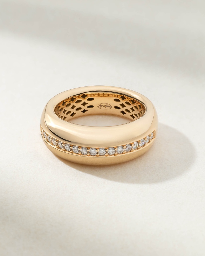 18K Rose Gold Bulky Band Ring with Diamonds