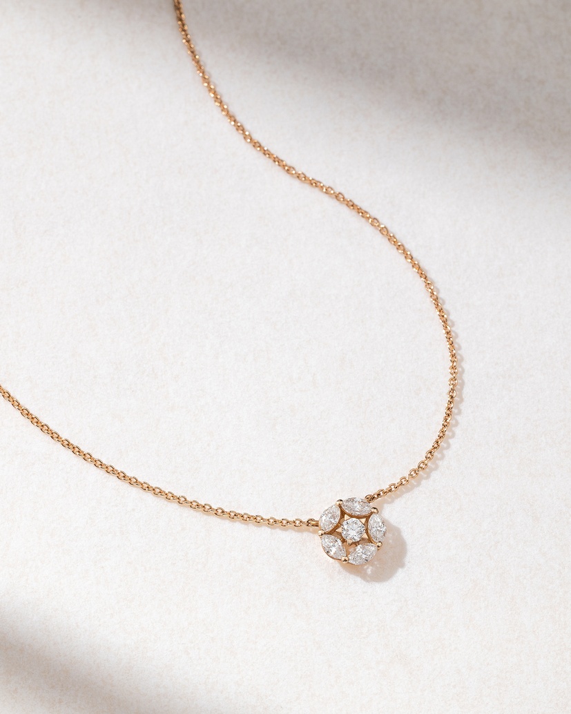 18K Rose Gold Necklace with Brilliant and Marquise Diamonds - Image 1