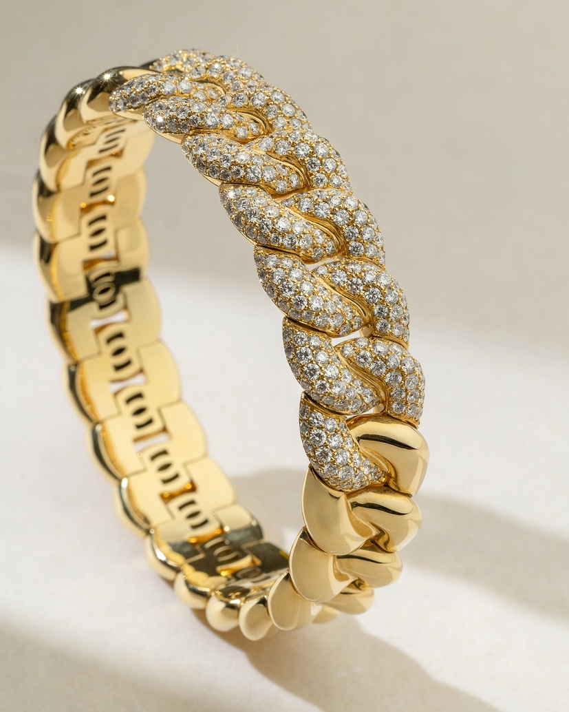 18K Elastic Yellow Gold Diamond Gourmet Bracelet