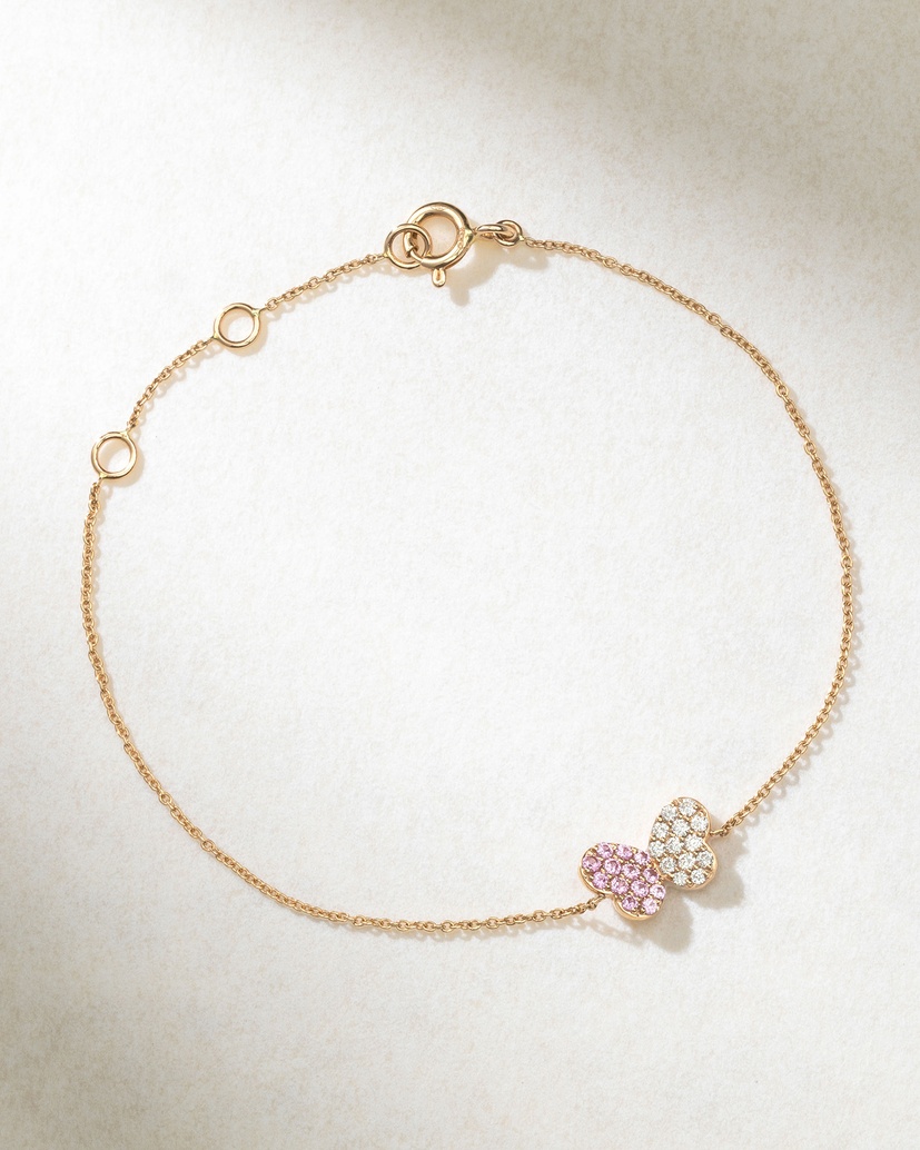 18K Rose Gold Butterfly Bracelet with Pink Sapphires and Diamonds