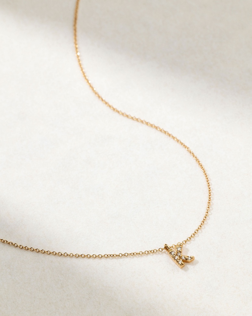 18K Rose Gold Small Letter Necklace with Diamonds