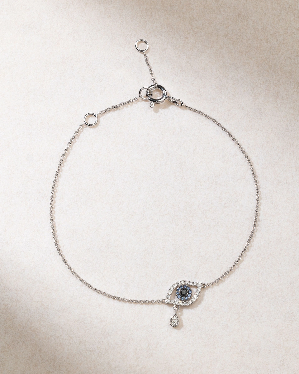 18K White Gold Bracelet with Diamond and Sapphire Talisman Eye