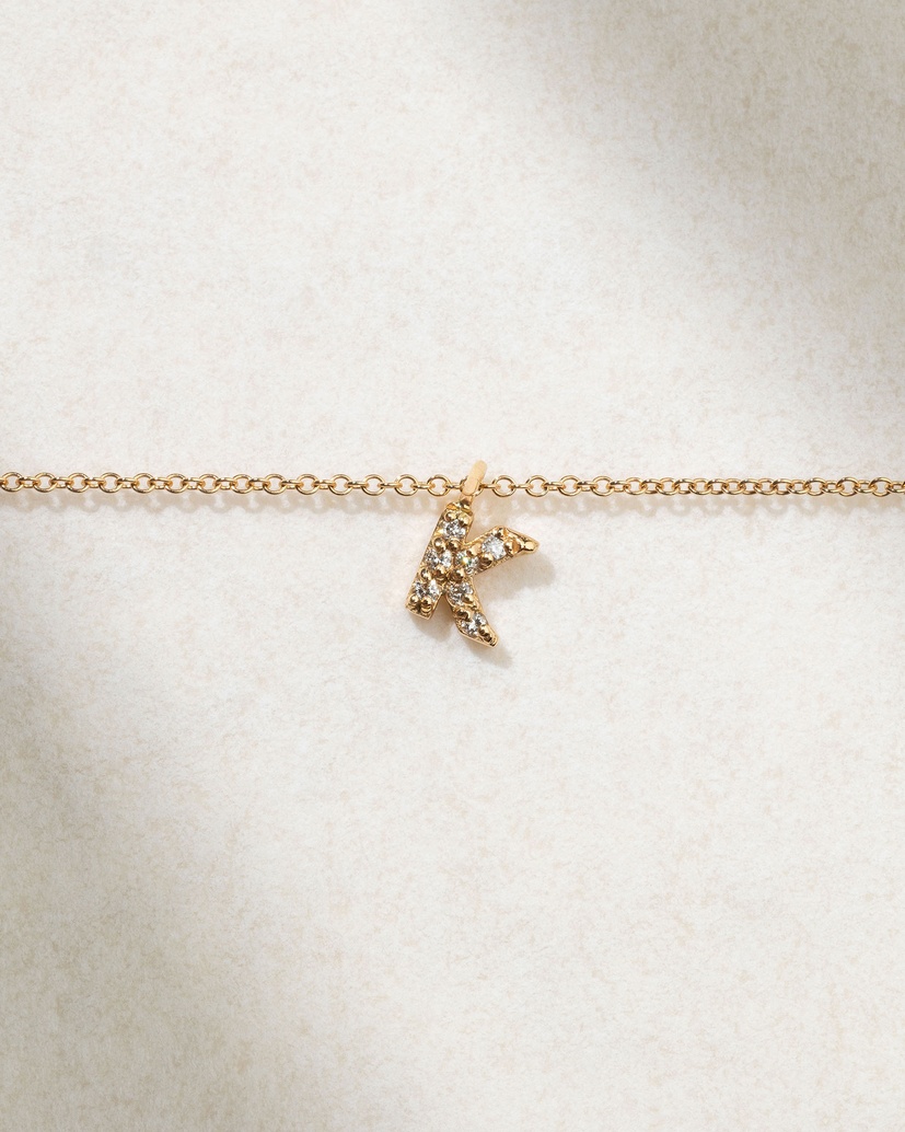 18K Rose Gold Small Letter Necklace with Diamonds