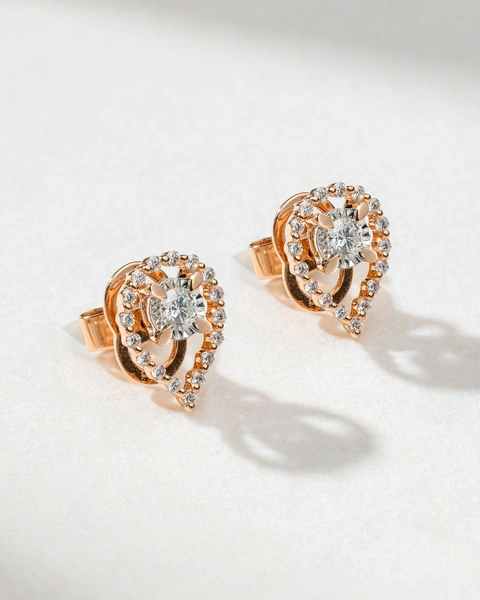 18K Rose Gold Earrings with Pear Shaped Outline and Diamonds