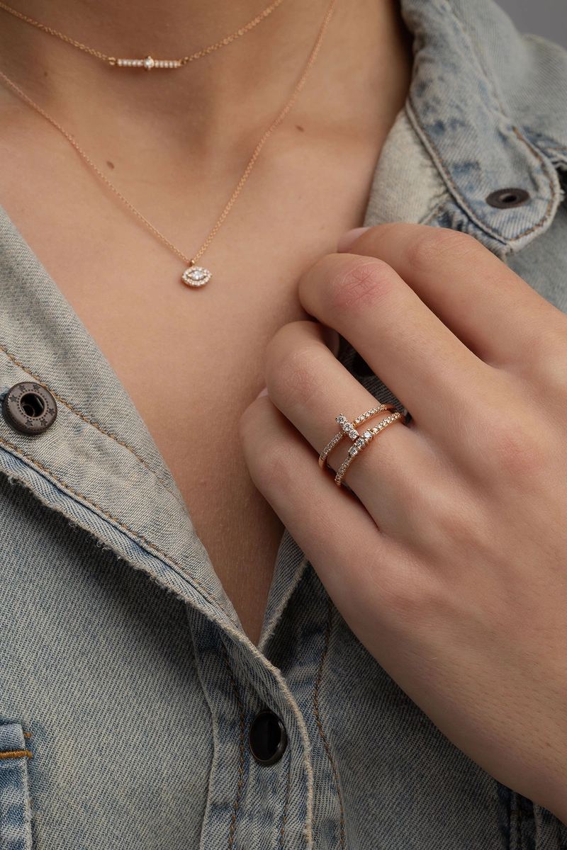 18K Rose Gold Slim Diamond Ring