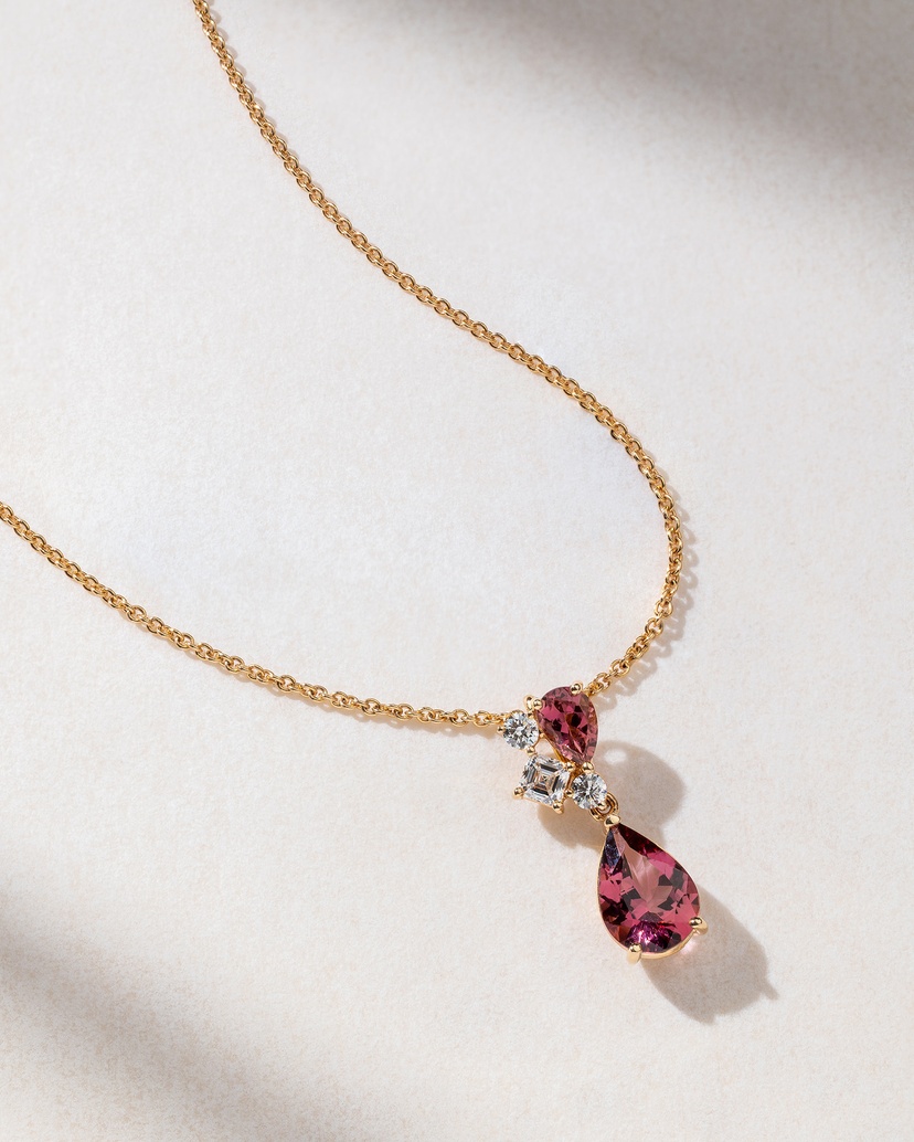 18K Rose Gold Necklace with Tourmalines and Diamonds - Image 2