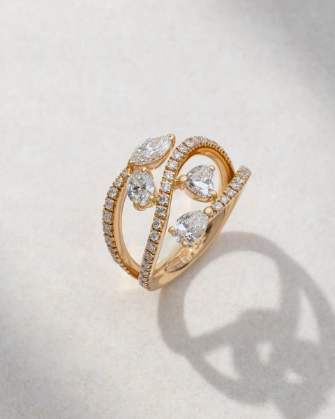 Ring in 18K Rose Gold with Brilliant-Cut Diamonds and Pear, Heart, Navette, and Oval Cut Diamonds