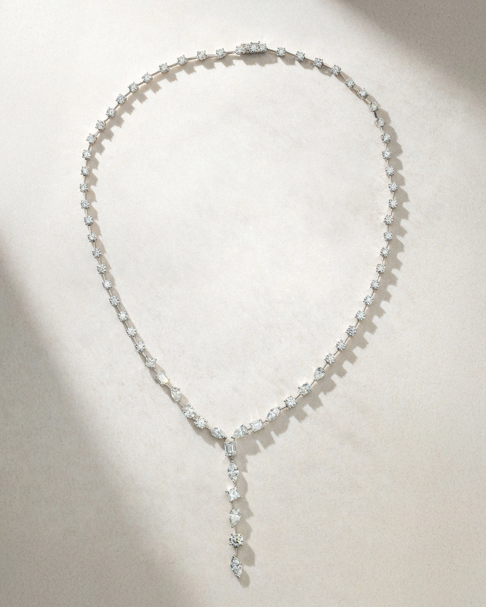 Λαμπερά Μοναδικό Κολιέ Λευκόχρυσο 18Κ με  Λευκά Διαμάντια