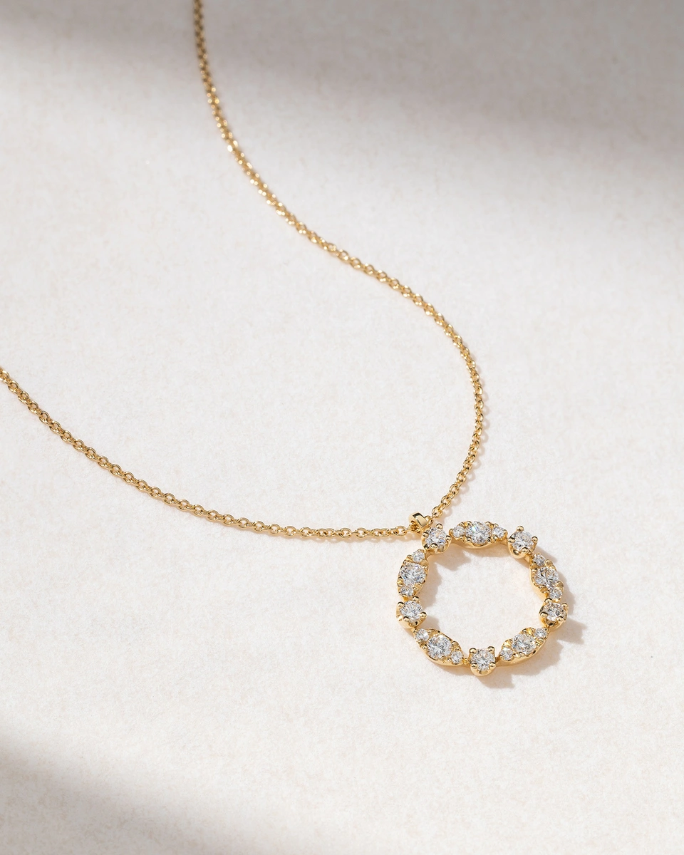 18K Yellow Gold Necklace with Halo of White Diamonds