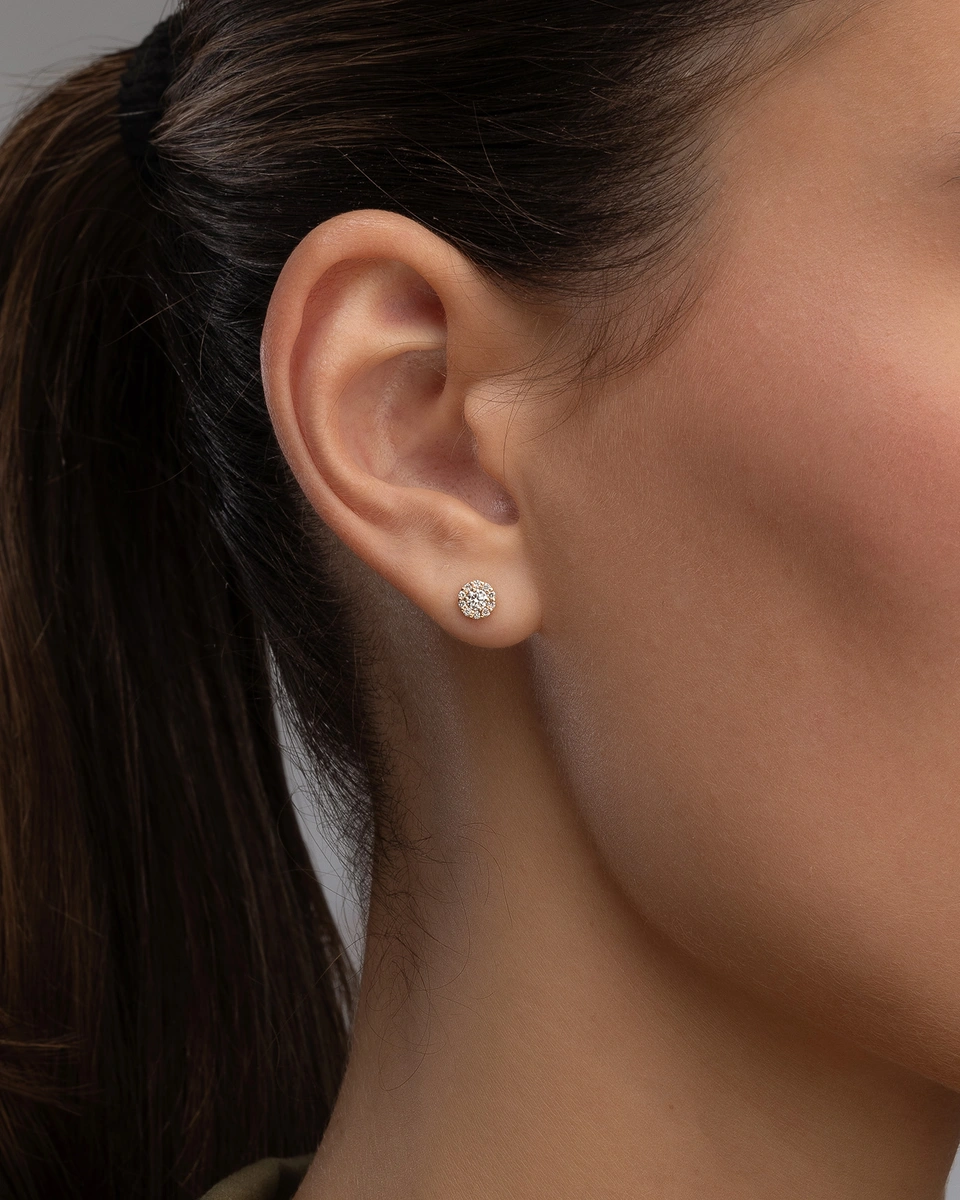 Μονόπετρα Σκουλαρίκια σε Ροζ Χρυσό Κ18 με Μπριγιαντένιο Στεφάνι