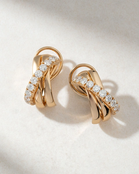 18K Rose Gold Stunning Triple Hoops with Diamonds