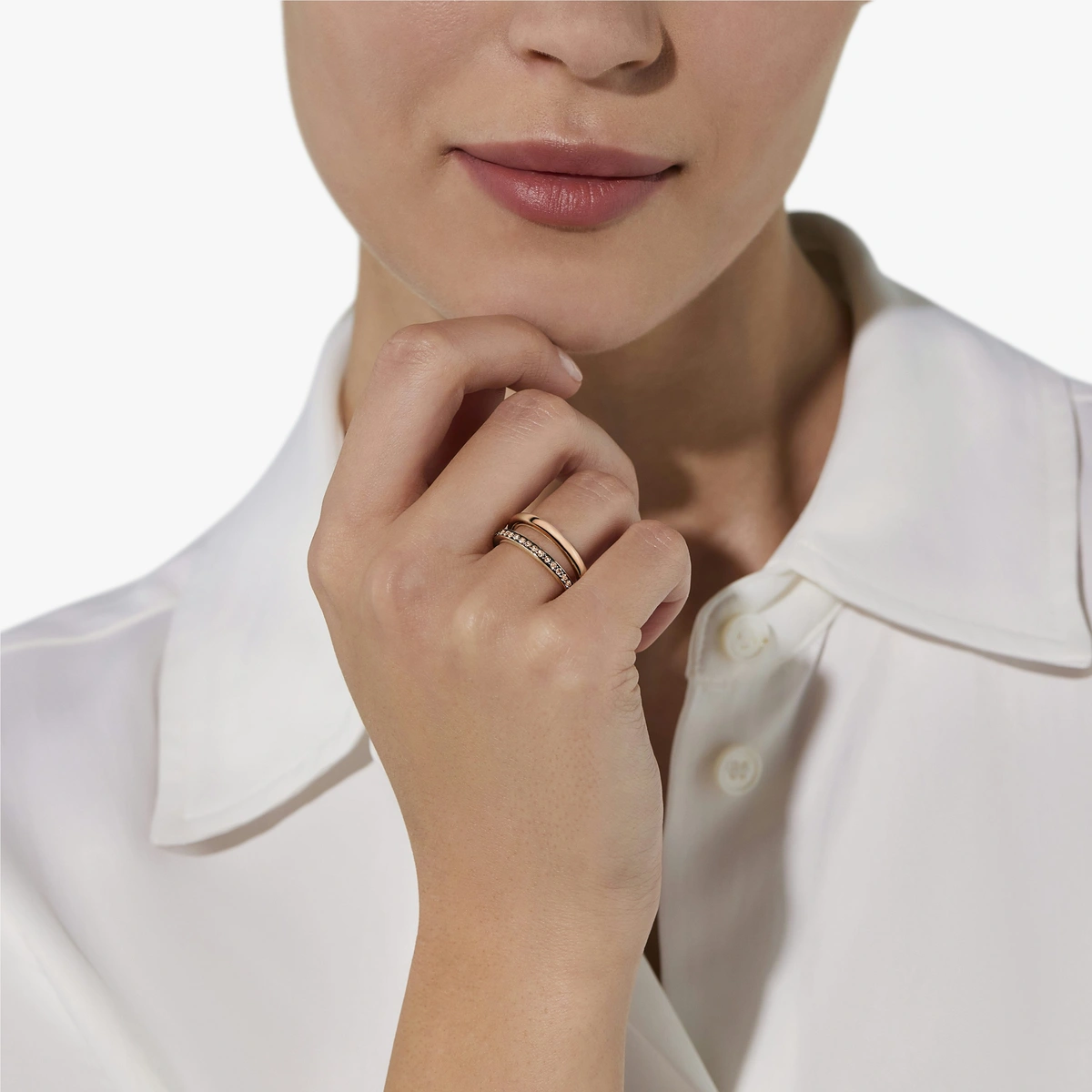 Together ring in 18k rose gold with brown diamonds