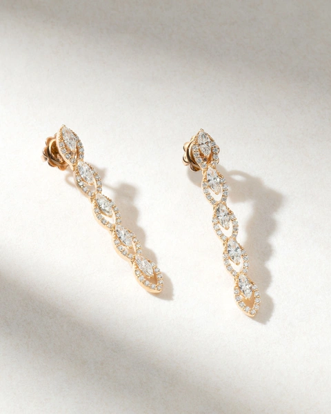 18K Rose Gold Earrings with Marquise and White Diamonds