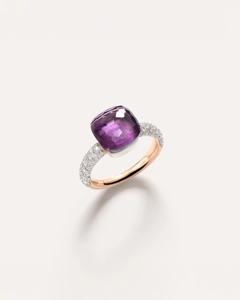 Nudo Classic ring in 18k rose and white gold with amethyst and white diamonds