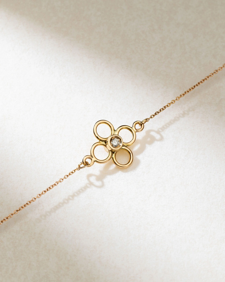 18K Rose Gold Bracelet with Cross Pendant, Diamond and Sapphire