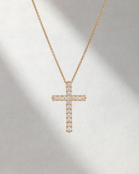Σταυρός με αλυσίδα από 18Κ Ροζ Χρυσό με Brilliant-Cut Διαμάντια