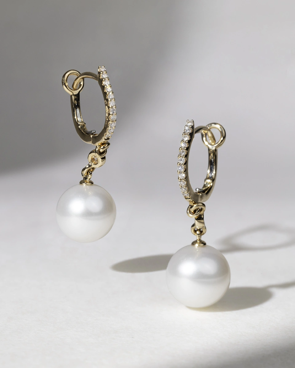 18K Rose Gold Drop Earrings with Pearls and Diamonds