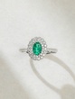 18K White Gold Ring with Oval Emerald and Diamonds