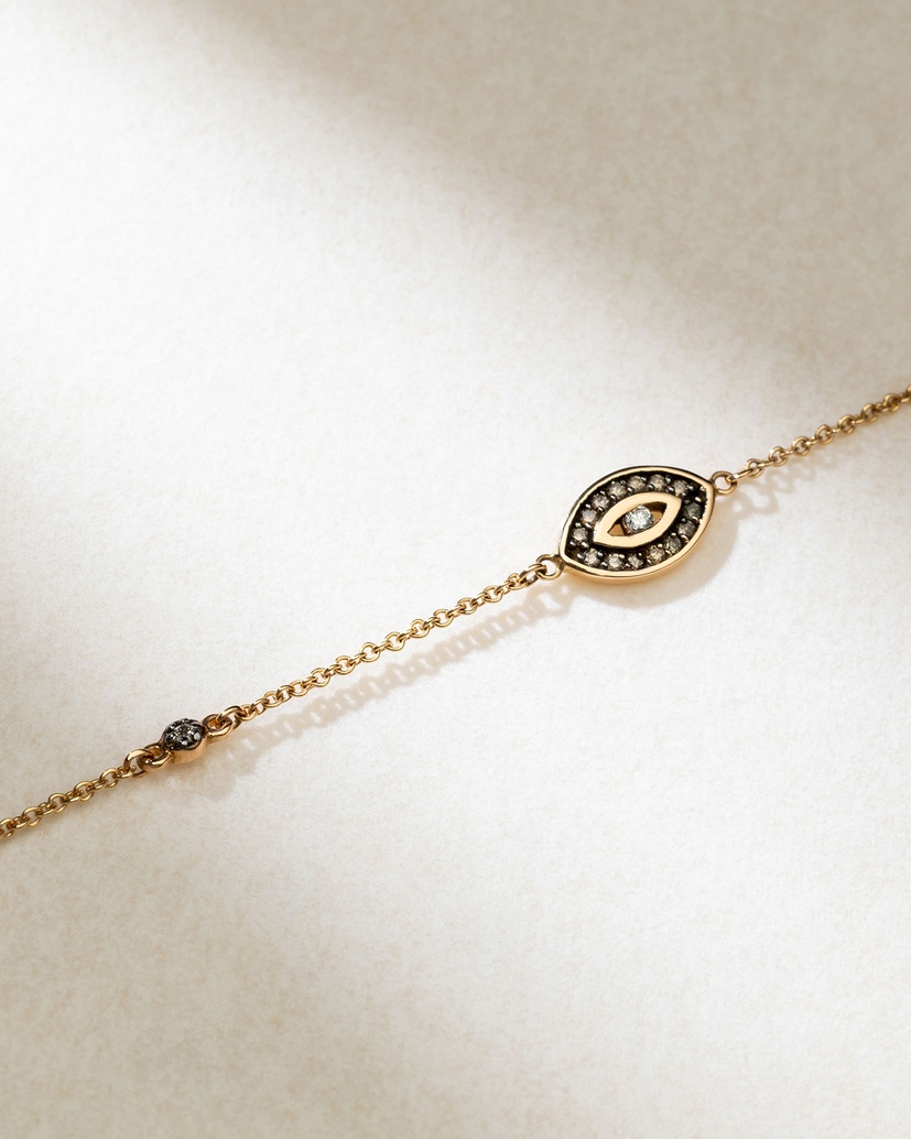 18Κ Rose Gold Bracelet with Talisman Eye, Brown and White Diamonds