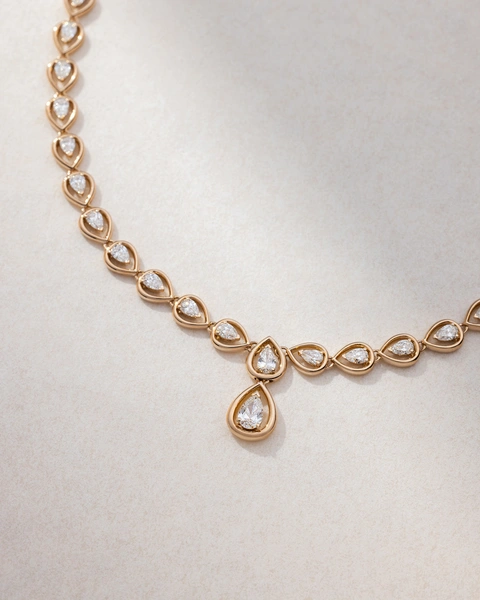 Necklace in 18K Rose Gold with Poire Cut Diamonds