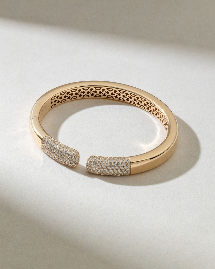 18K Rose Gold Cuff Bracelet with Pave Diamonds