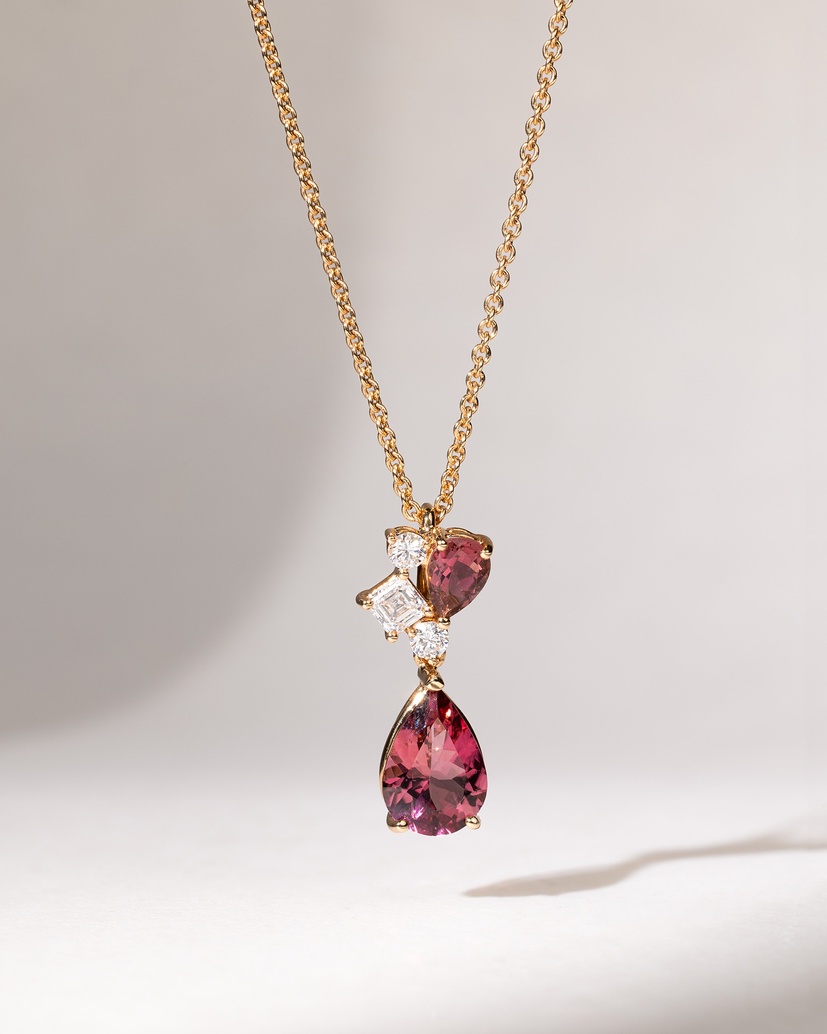 18K Rose Gold Necklace with Tourmalines and Diamonds - Image 1