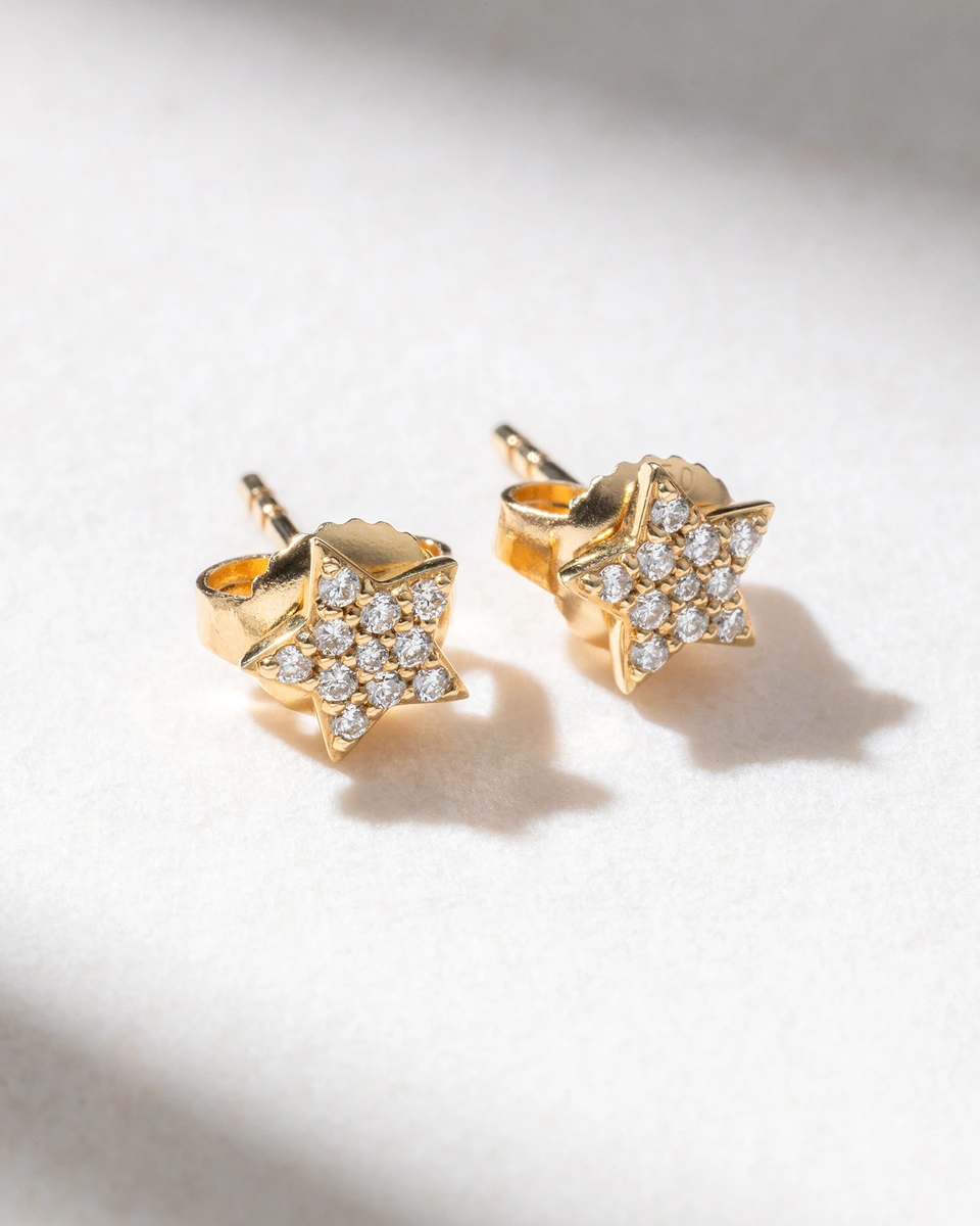18K Yellow Gold Diamond Star Earrings