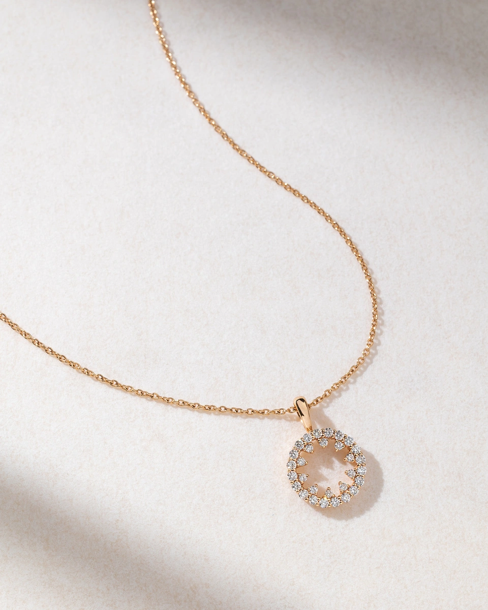 18K Rose Gold Necklace with Diamond Halo