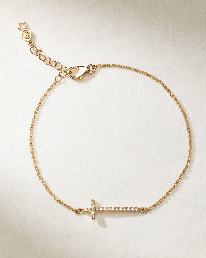 18K Rose Gold Bracelet with Horizontal Diamond Cross