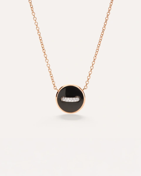 Pom Pom Dot necklace with pendant in 18k rose gold with onyx , white mother-of-pearl and  white diamonds